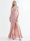 NZ Bridal Pink Gold Strapless Sweetheart Maxi Sequin Prom Dress 31155 Victoria a