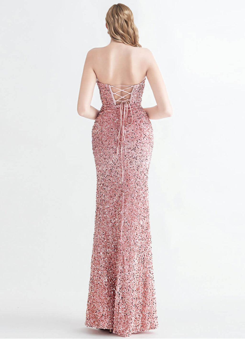 NZ Bridal Pink Gold Strapless Sweetheart Maxi Sequin Prom Dress 31155 Victoria a