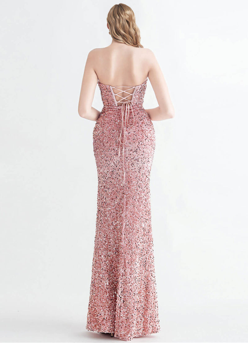 NZ Bridal Pink Gold Strapless Sweetheart Maxi Sequin Prom Dress 31155 Victoria b