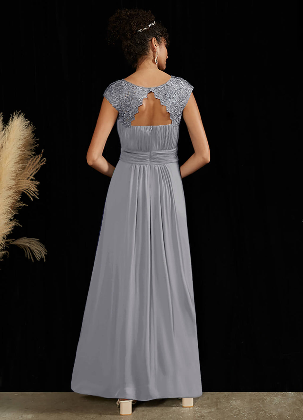 NZ Bridal Pleated Chiffon Lace Dolphin Grey bridesmaid dresses 09996ep Ryan a