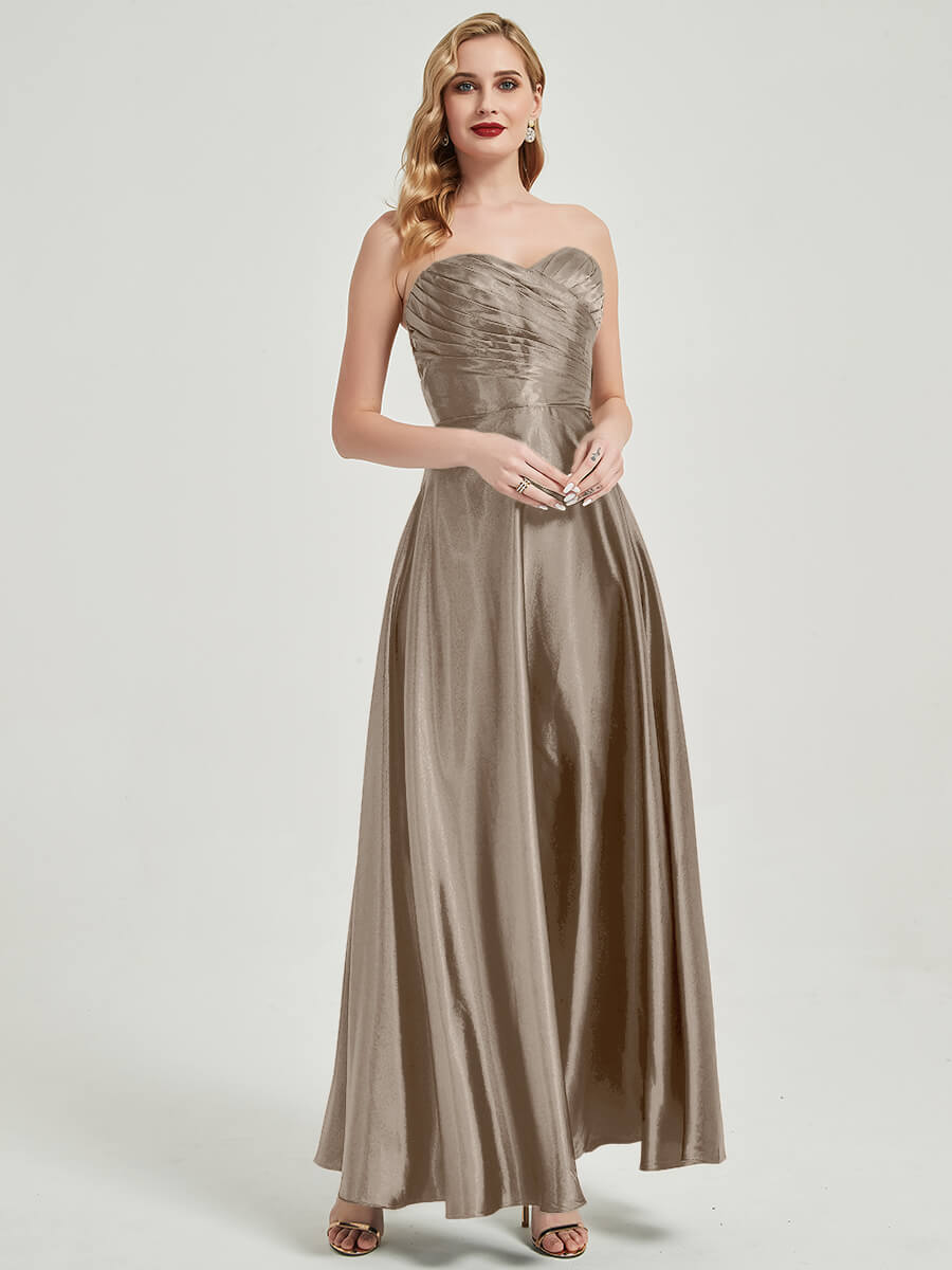 NZ Bridal Pleated Strapless Taupe Satin bridesmaid dresses 587XC Lillie a