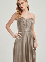 NZ Bridal Pleated Strapless Taupe Satin bridesmaid dresses 587XC Lillie detail1