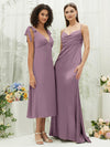 Wisteria Satin Cowl Neck Adjustable Straps Backless Long Bridesmaid Dress