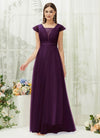 NZ Bridal Plum Tulle Maxi Backless bridesmaid dresses R0410 Collins a