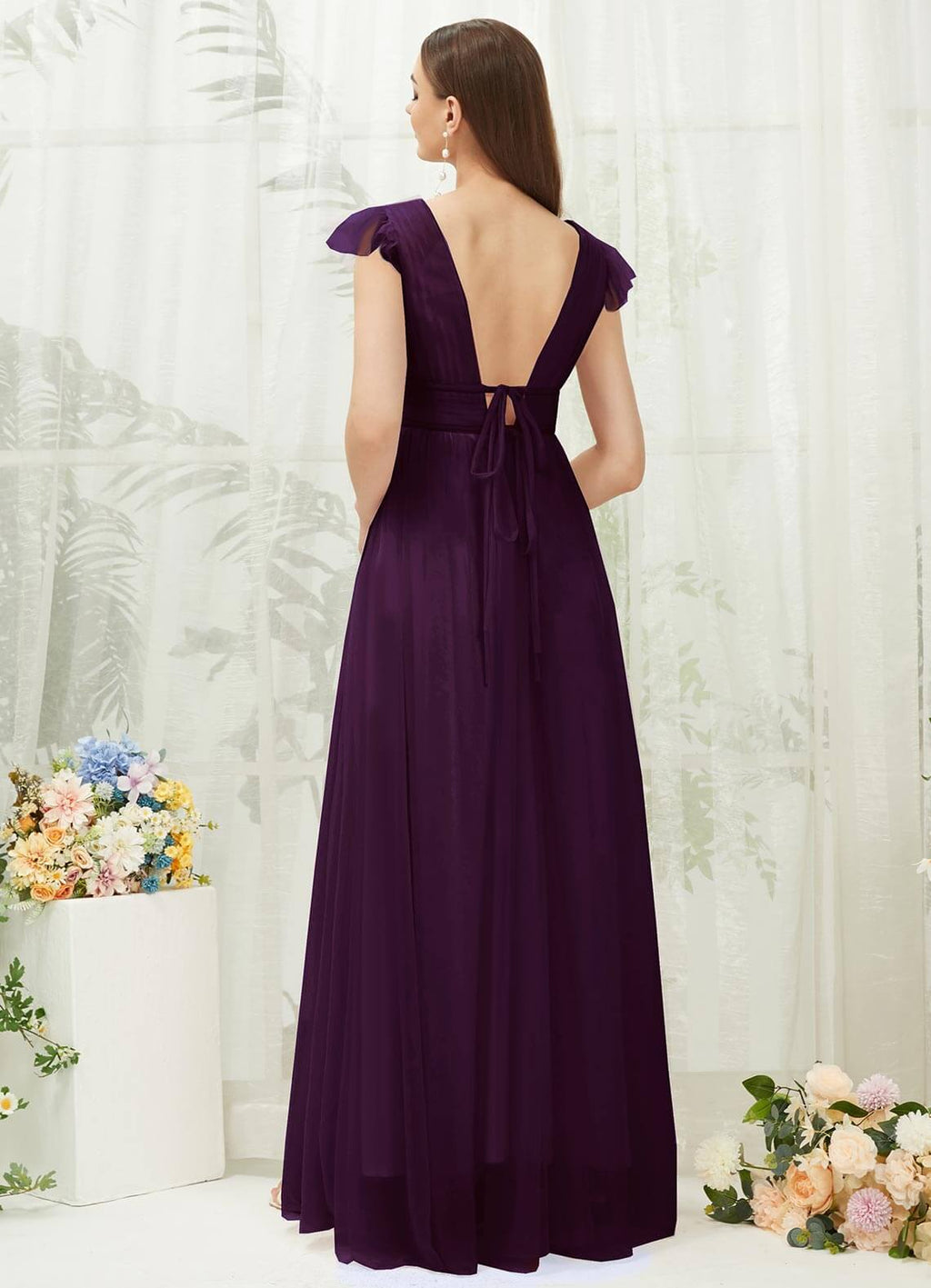 NZ Bridal Plum Tulle Maxi Backless bridesmaid dresses R0410 Collins a
