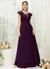 NZ Bridal Plum Tulle Maxi Backless bridesmaid dresses R0410 Collins c
