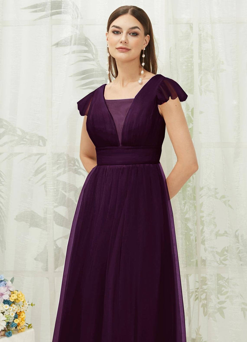 NZ Bridal Plum Tulle Maxi Backless bridesmaid dresses R0410 Collins d