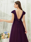 NZ Bridal Plum Tulle Maxi Backless bridesmaid dresses R0410 Collins detail1