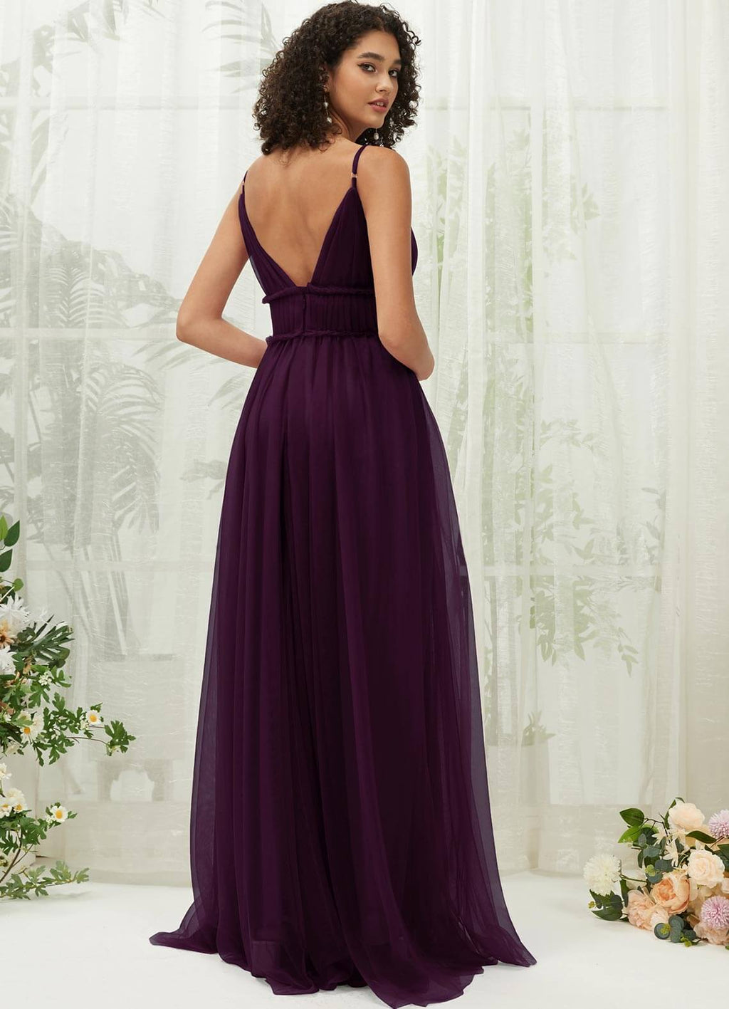 NZ Bridal Plum Tulle Maxi Flowy bridesmaid dresses R1029 Alma a