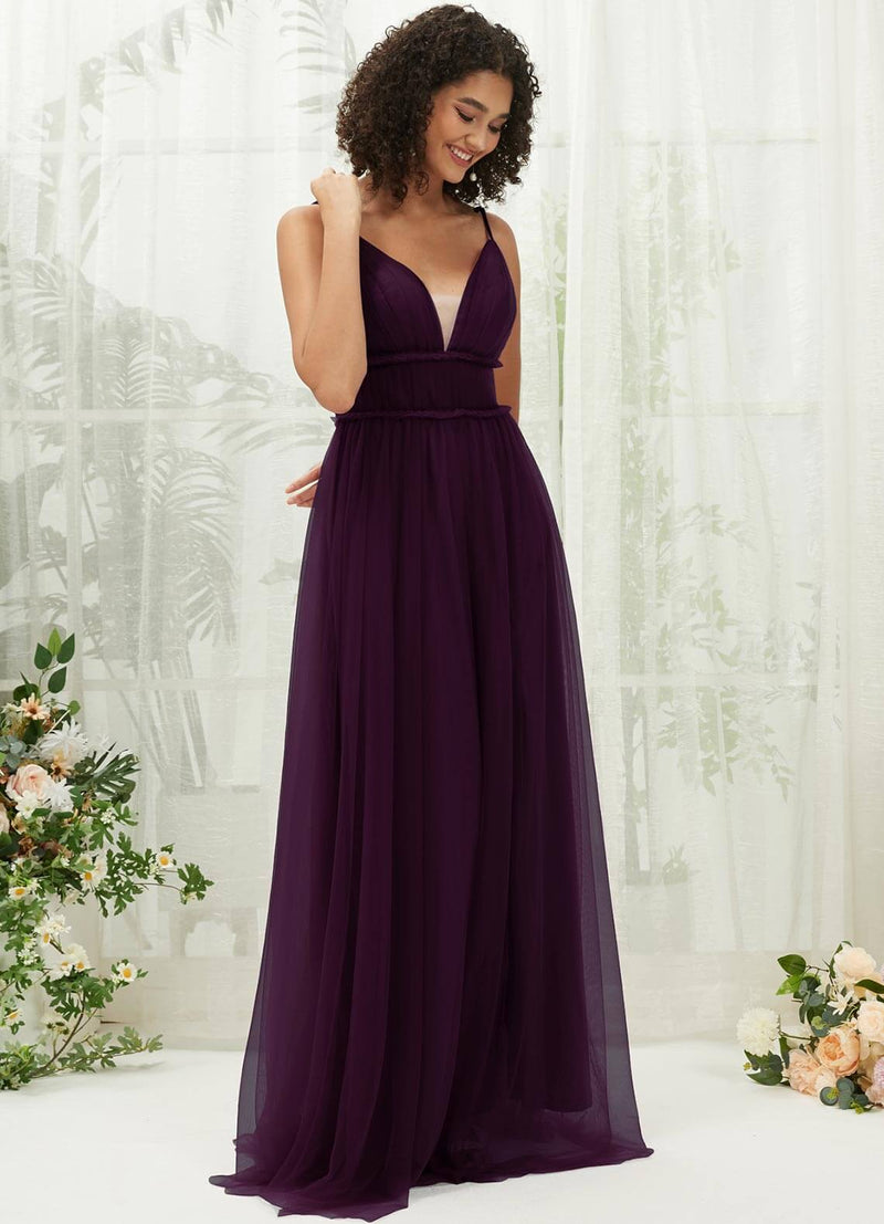 NZ Bridal Plum Tulle Maxi Flowy bridesmaid dresses R1029 Alma c