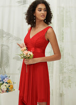 NZ Bridal Red Chiffon Lace Tea Length bridesmaid dresses 00207ep Evie d
