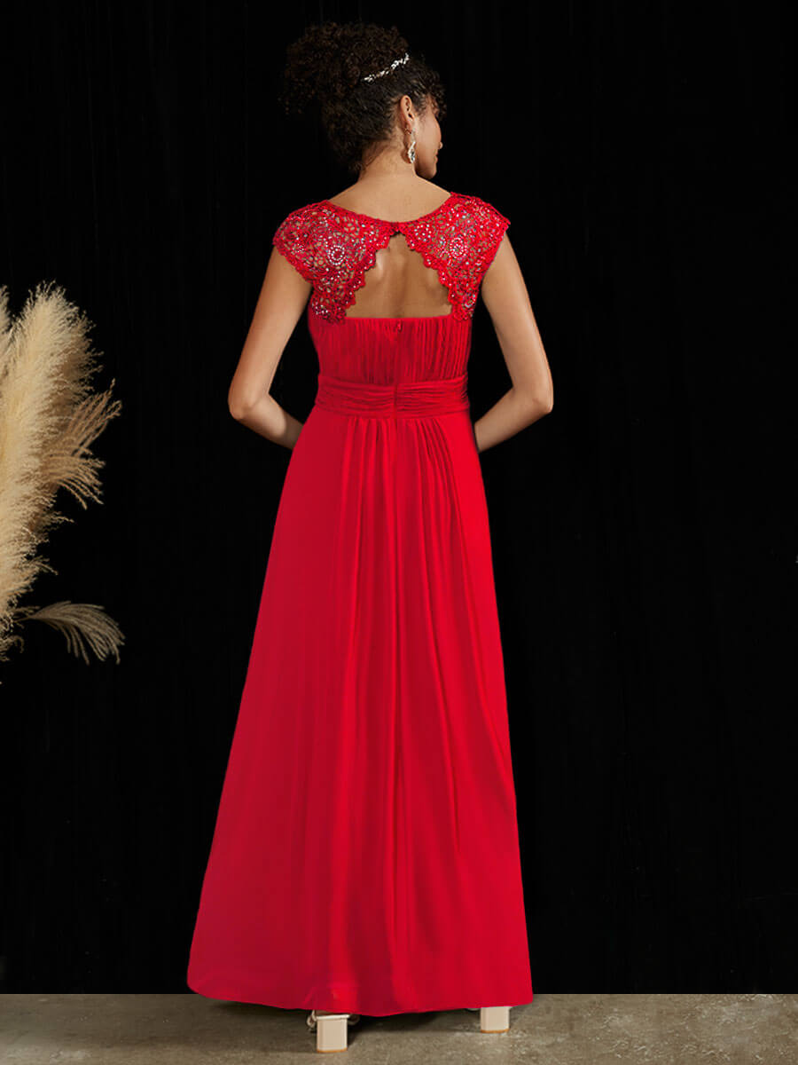 NZ Bridal Red Pleated Chiffon Lace Maxi bridesmaid dresses 09996ep Ryan a