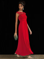 NZ Bridal Red Pleated Chiffon Lace Maxi bridesmaid dresses 09996ep Ryan c