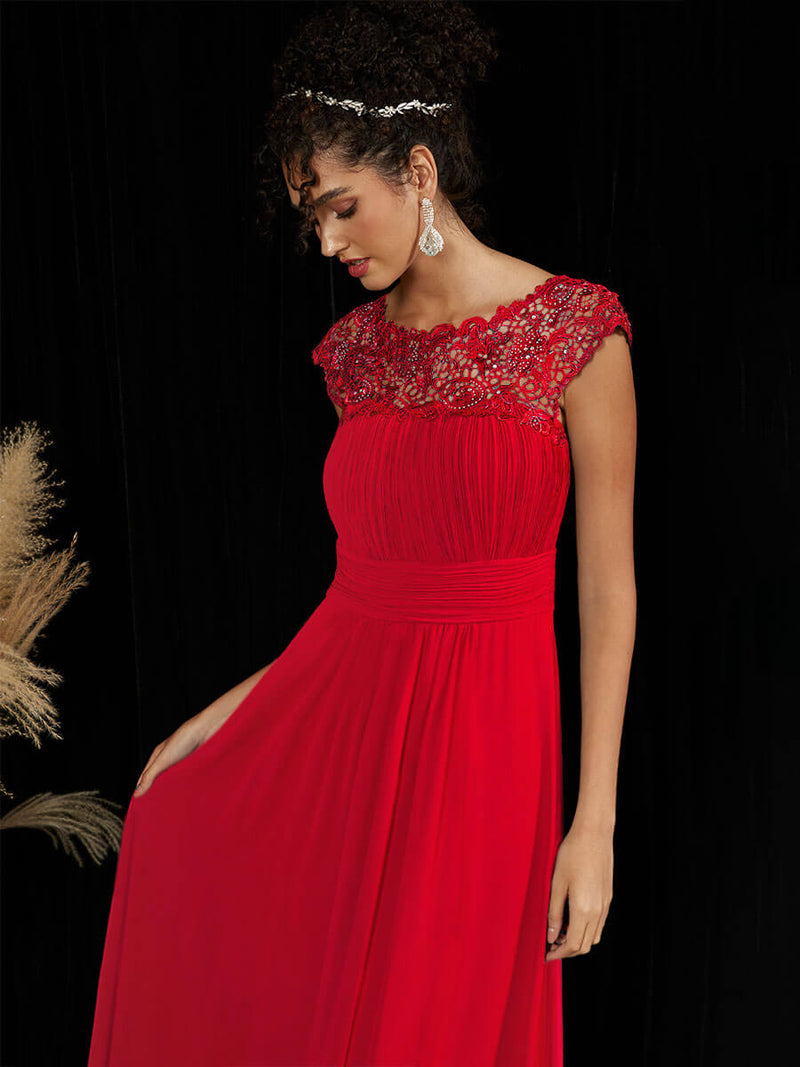 NZ Bridal Red Pleated Chiffon Lace Maxi bridesmaid dresses 09996ep Ryan d