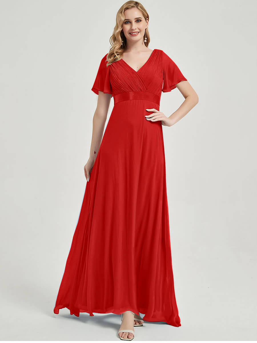 NZ Bridal Red V Neck Chiffon Lace bridesmaid dresses 09890ep Mei a