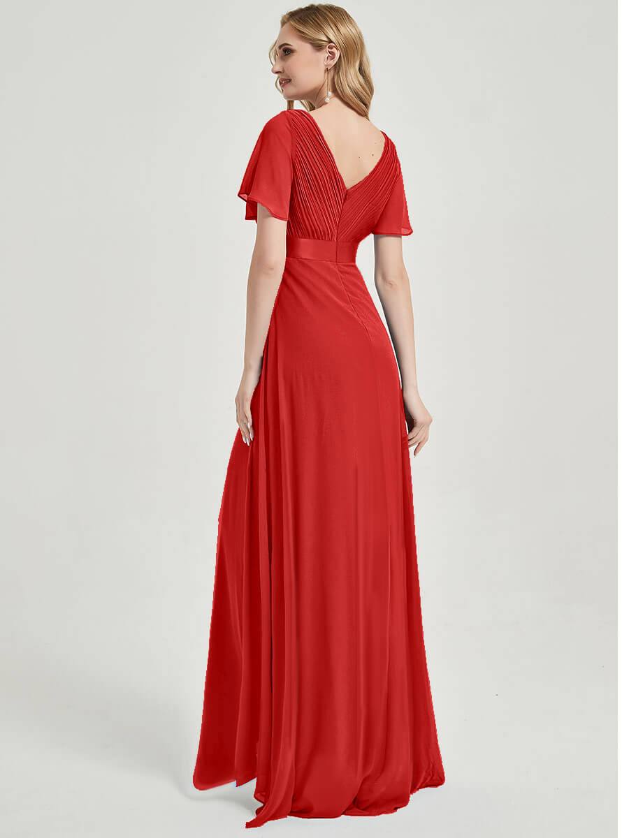 NZ Bridal Red V Neck Chiffon Lace bridesmaid dresses 09890ep Mei a