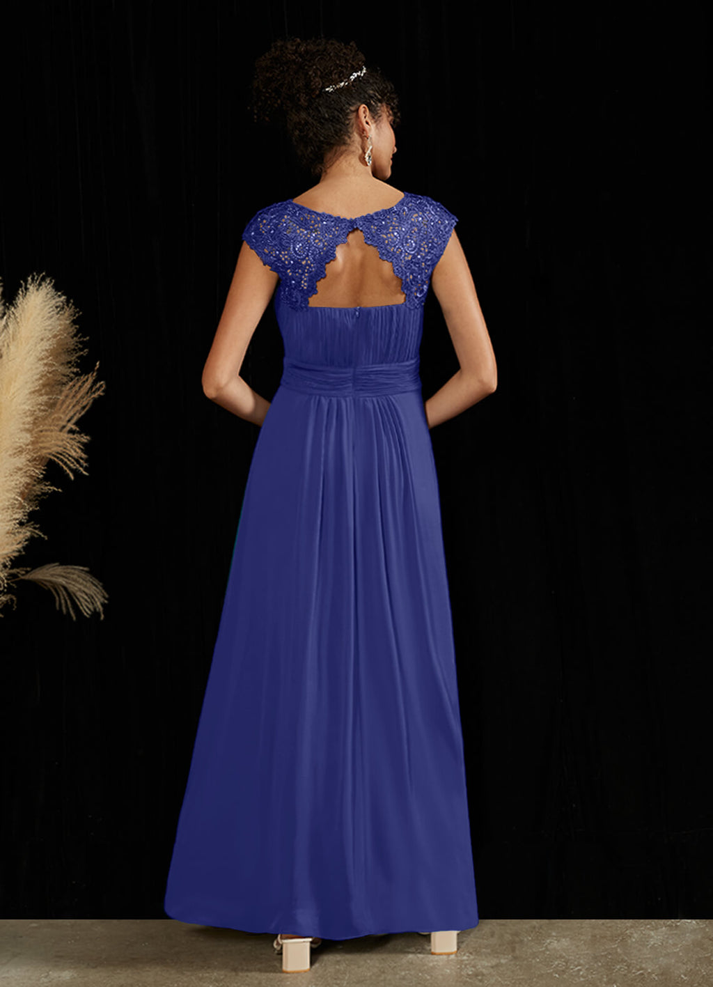 NZ Bridal Royal Blue Pleated Chiffon Lace Backless bridesmaid dresses 09996ep Ryan a