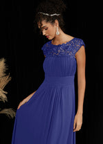 NZ Bridal Royal Blue Pleated Chiffon Lace Backless bridesmaid dresses 09996ep Ryan c