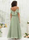 NZ Bridal Sage Green Chiffon Flowy Floor Length Bridesmaid Dress with Slit AM31003 Fiena b