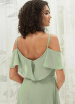 NZ Bridal Sage Green Chiffon Flowy Floor Length Bridesmaid Dress with Slit AM31003 Fiena c