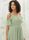 NZ Bridal Sage Green Chiffon Flowy Floor Length Bridesmaid Dress with Slit AM31003 Fiena d