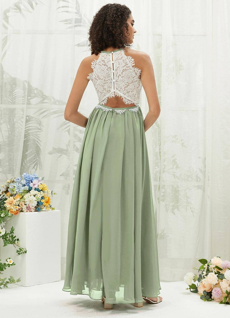 NZ Bridal Sage Green Halter Neck Chiffon Maxi Bridesmaid Dress TC0426 Heidi b