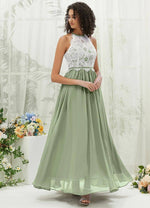 NZ Bridal Sage Green Halter Neck Chiffon Maxi Bridesmaid Dress TC0426 Heidi c