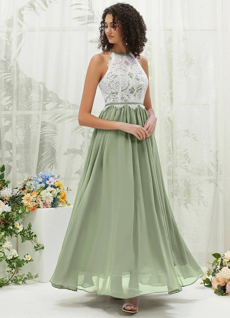 NZ Bridal Sage Green Halter Neck Chiffon Maxi Bridesmaid Dress TC0426 Heidi c