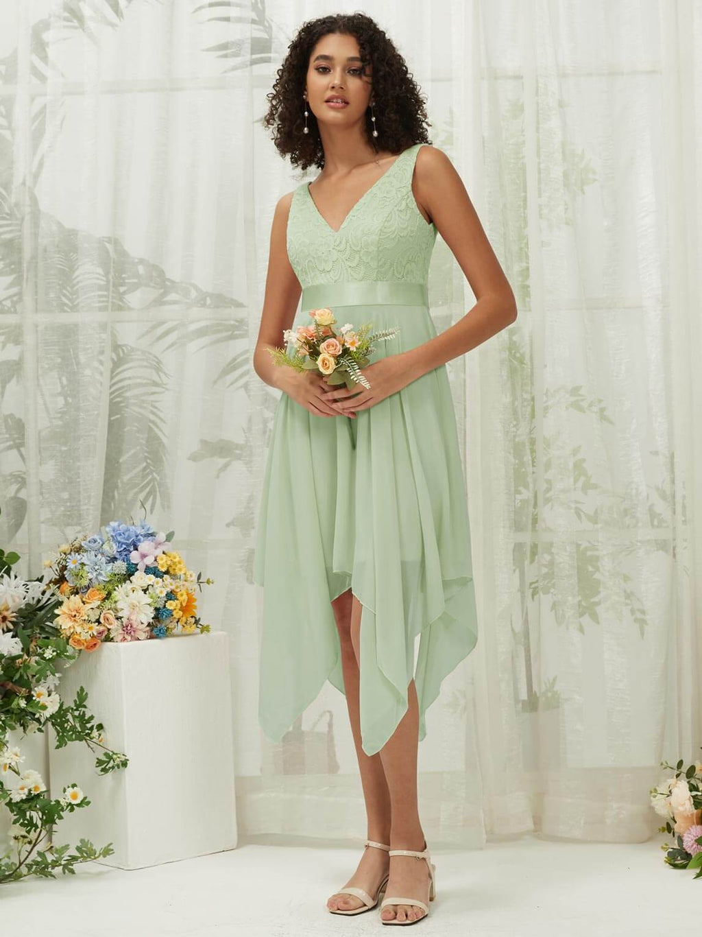 NZ Bridal Sage Green Midi Length Chiffon bridesmaid dresses 00207ep Evie a