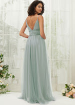 NZ Bridal Sage Green Pleated Tulle Maxi Backless bridesmaid dresses R1029 Alma b