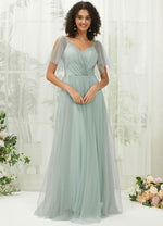 NZ Bridal Sage Green Ruffle Sleeve Tulle Maxi Backless bridesmaid dresses R1027 Dallas a
