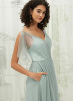 NZ Bridal Sage Green Ruffle Sleeve Tulle Maxi Backless bridesmaid dresses R1027 Dallas d