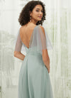 NZ Bridal Sage Green Ruffle Sleeve Tulle Maxi Backless bridesmaid dresses R1027 Dallas detail1