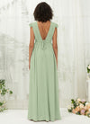 NZ Bridal Sage Green Sheer V Neck Chiffon Flowy Maxi Bridesmaid Dress R0410 Collins b