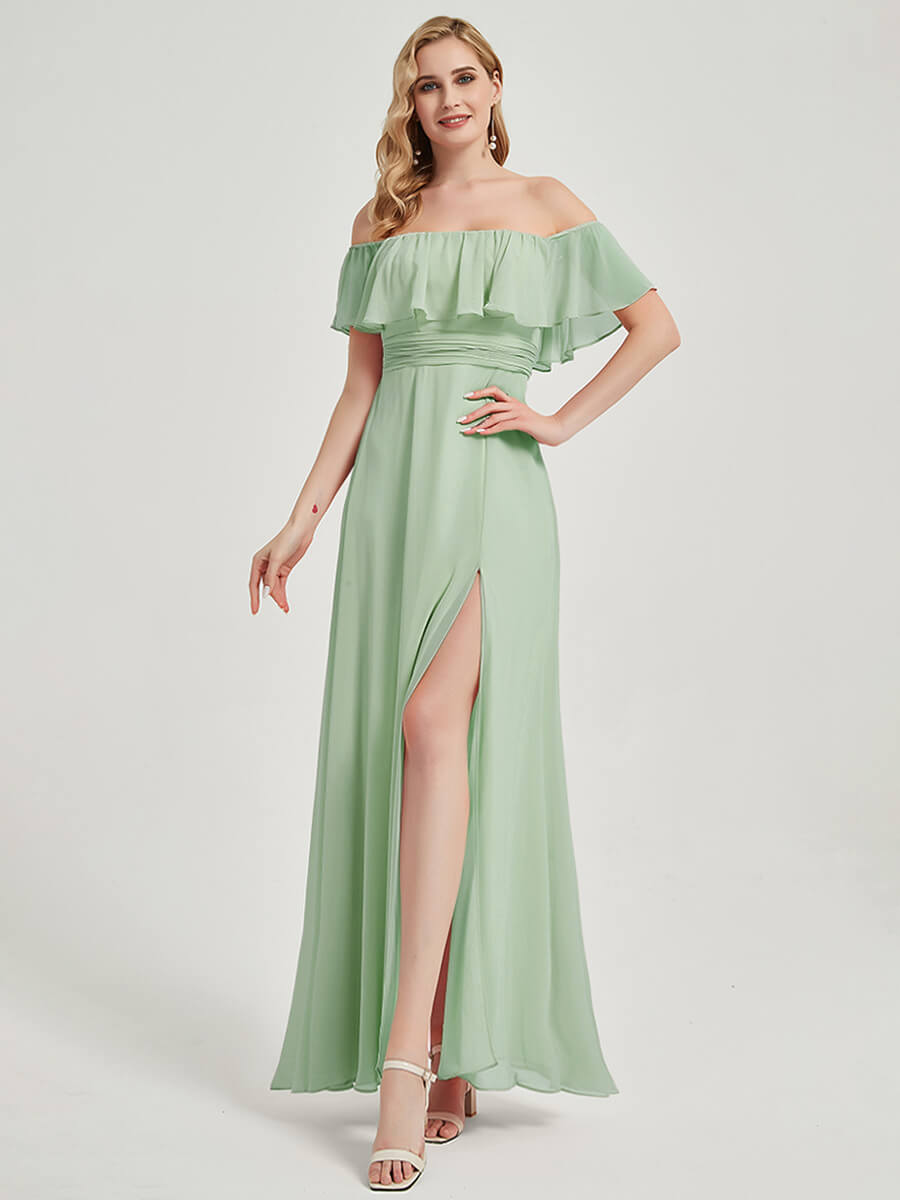 NZ Bridal Sage Green Slit Chiffon Maxi bridesmaid dresses 00968ep Iris a