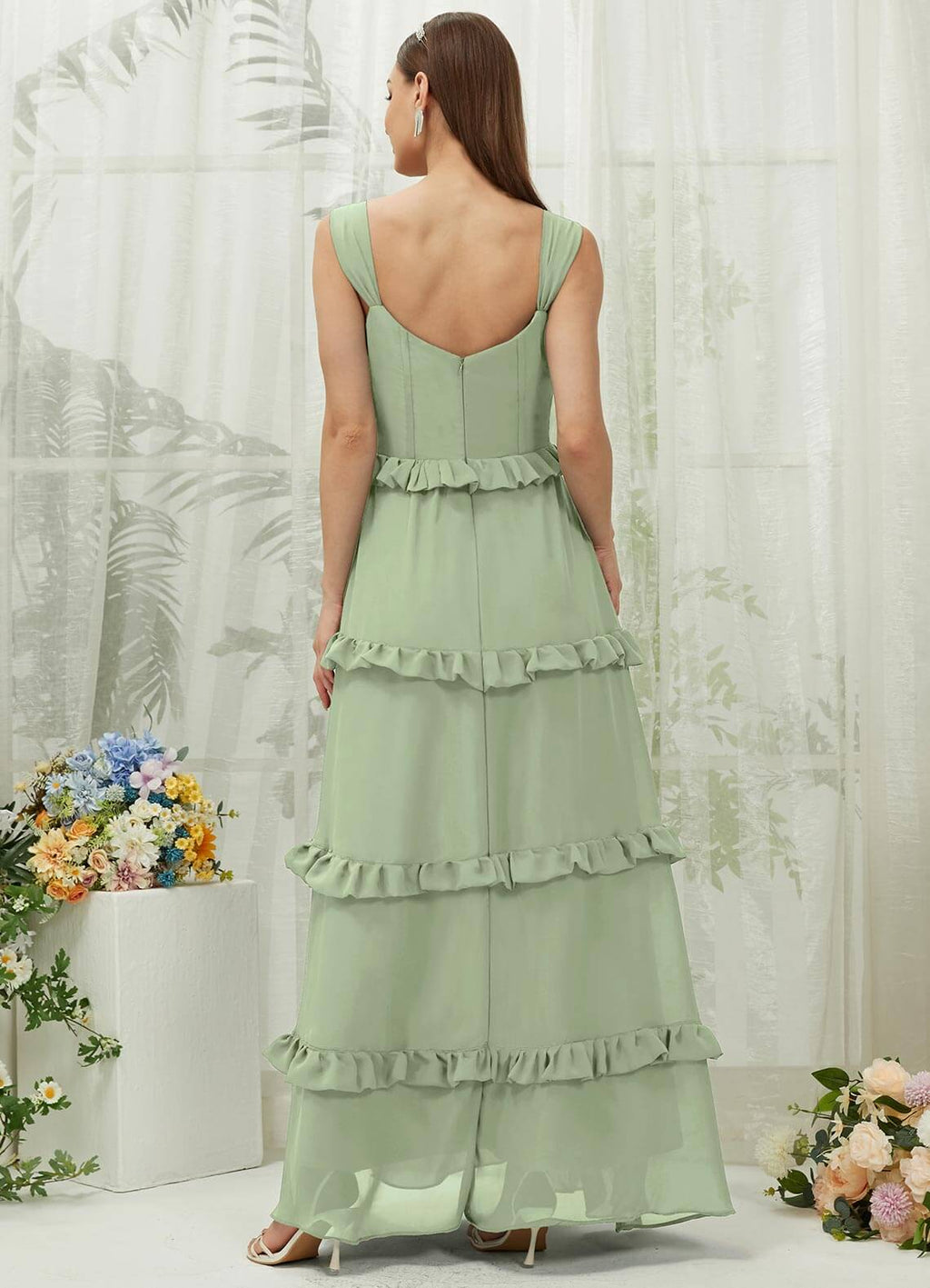 NZ Bridal Sage Green Sweetheart Chiffon Maxi Bridesmaid Dress With Pocket R3701 Sloane a
