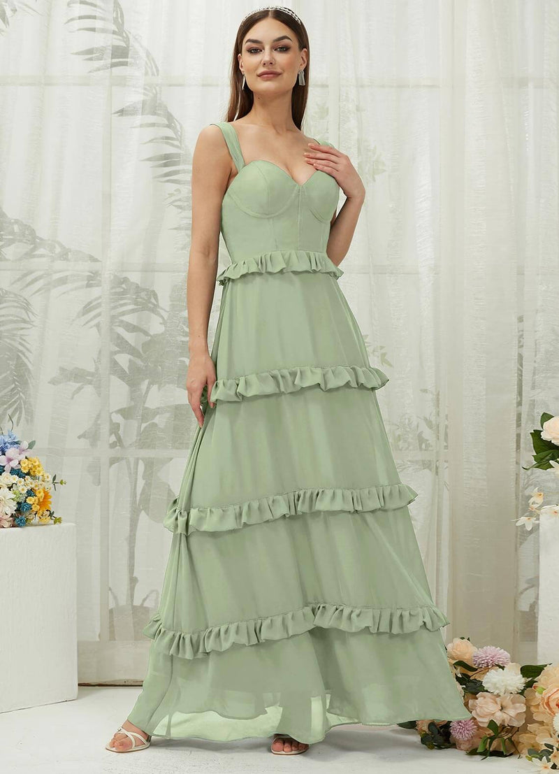 NZ Bridal Sage Green Sweetheart Chiffon Maxi Bridesmaid Dress With Pocket R3701 Sloane c
