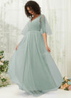 NZ Bridal Sage Green Tulle Maxi Backless bridesmaid dresses With Pocket R1026 Thea c
