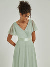 NZ Bridal Sage Green V Neck Empire Flowy Tulle Maxi bridesmaid dresses 07962ep Lucy d