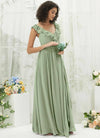 NZ Bridal Sage Green Wrap Chiffon Maxi Bridesmaid Dress R3702 Valerie c