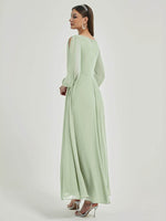 NZ Bridal Sage Long Sleeves Chiffon bridesmaid dresses 00461ep Liv b