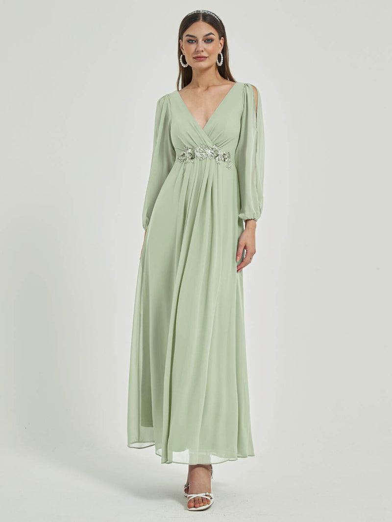 NZ Bridal Sage Long Sleeves Chiffon bridesmaid dresses 00461ep Liv c