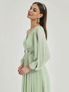 NZ Bridal Sage Long Sleeves Chiffon bridesmaid dresses 00461ep Liv d