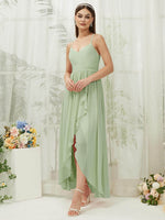 NZ Bridal Sage Sleeveless Chiffon High Low bridesmaid dresses 01691es Esme a