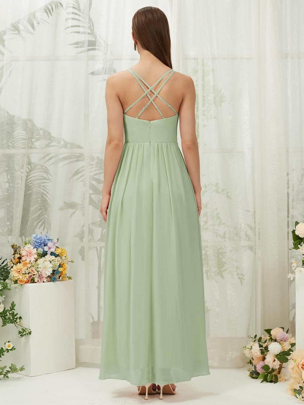 NZ Bridal Sage Sleeveless Chiffon High Low bridesmaid dresses 01691es Esme a