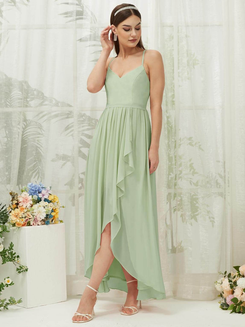 NZ Bridal Sage Sleeveless Chiffon High Low bridesmaid dresses 01691es Esme d