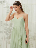 NZ Bridal Sage Sleeveless Chiffon High Low bridesmaid dresses 01691es Esme detail1