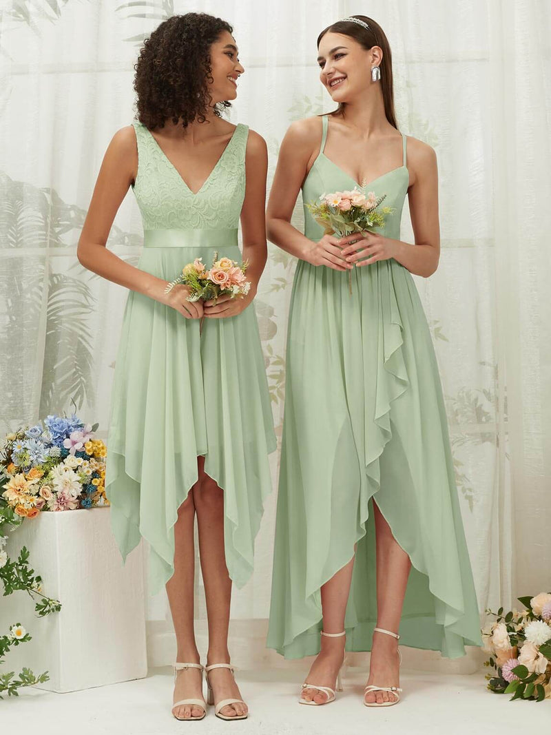 NZ Bridal Sage Sleeveless Chiffon High Low bridesmaid dresses 01691es Esme g1