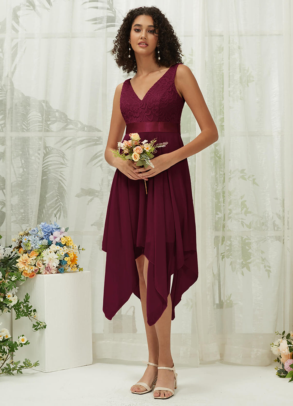 NZ Bridal Sangria V Neck Chiffon Lace bridesmaid dresses 00207ep Evie a