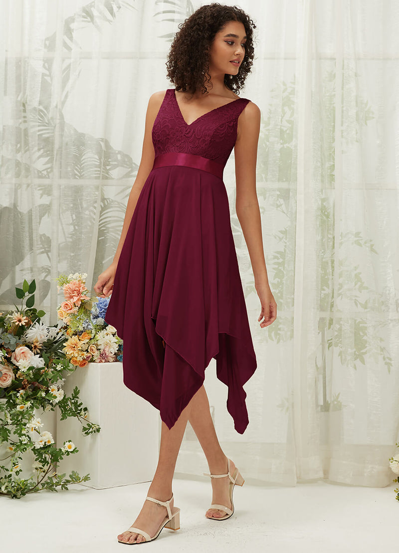 NZ Bridal Sangria V Neck Chiffon Lace bridesmaid dresses 00207ep Evie c